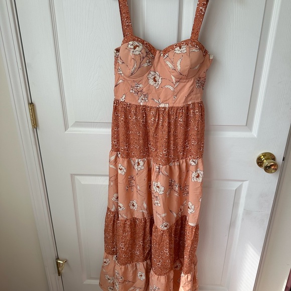 Floral Tiered Maxi Dress in Peach and White - Picture 1 of 5
